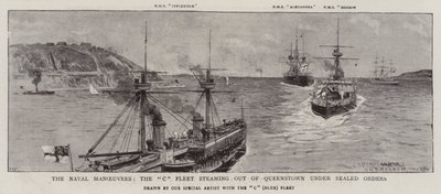 De Marine Manoeuvres, de C Vloot stoomt uit Queenstown onder verzegelde orders door Charles J. Staniland